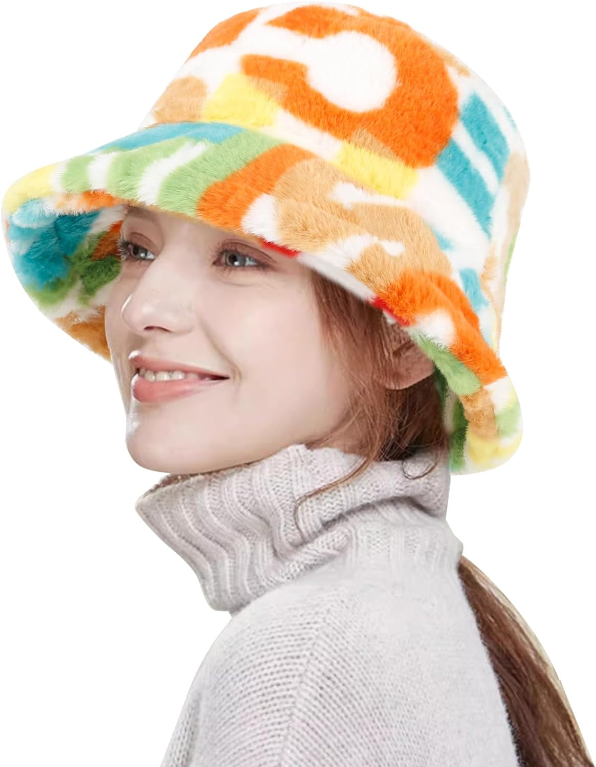 Winter Bucket Hat Fluffy Faux FurPlush Warm & Cute Fuzzy Bucket Hat for Women