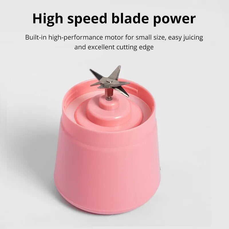 1Pc Pink Mini Portable Blender with USB charger, 6 Blades Mini Juicer/Mixer