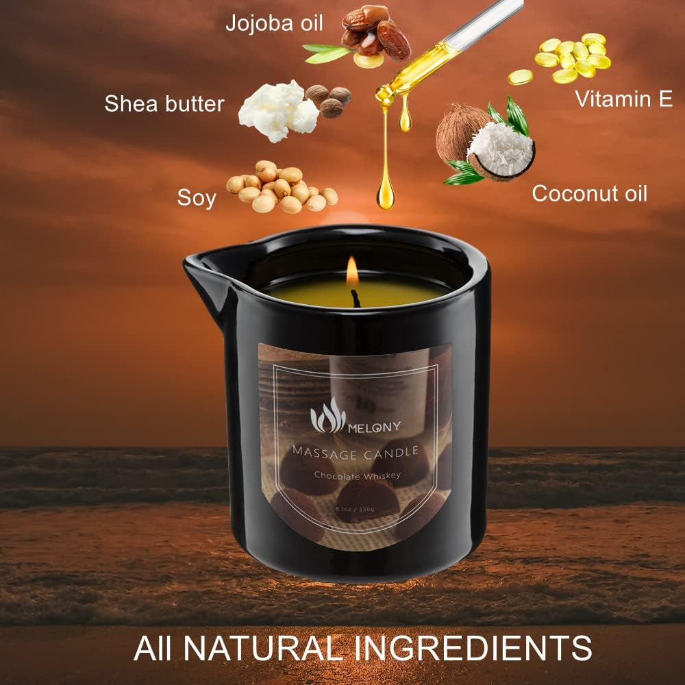 Moisturizing Body Oil Candle for Home Spa, Luxury Relaxing Gifts for Men, 8.1Oz (Chocolate Whiskey)
