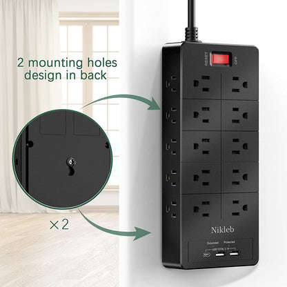 Power Strip 23 in 1, 20 Outlets Surge Protector Wall Mount with 2 USB Ports + 1 USB C Port 3.1A Total, Multi Plug Extension Cord 6Ft Heavy Duty, USB Charging Station for Multiple Devices, Home, Office