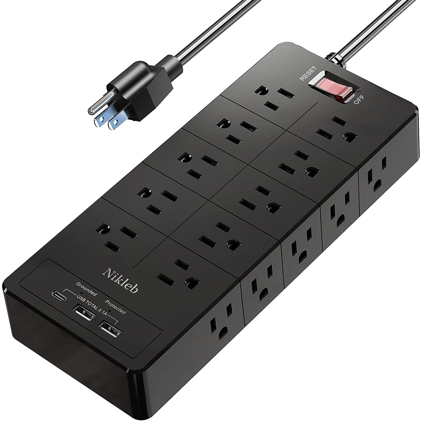Power Strip 23 in 1, 20 Outlets Surge Protector Wall Mount with 2 USB Ports + 1 USB C Port 3.1A Total, Multi Plug Extension Cord 6Ft Heavy Duty, USB Charging Station for Multiple Devices, Home, Office