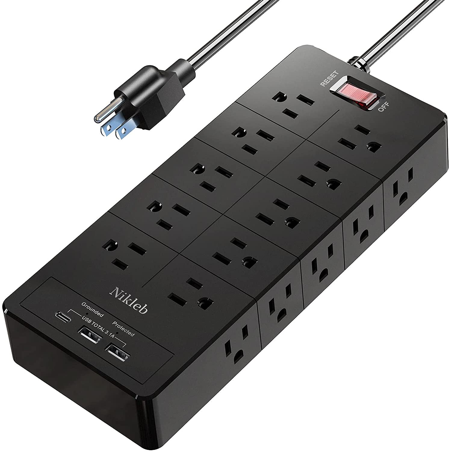 Power Strip 23 in 1, 20 Outlets Surge Protector Wall Mount with 2 USB Ports + 1 USB C Port 3.1A Total, Multi Plug Extension Cord 6Ft Heavy Duty, USB Charging Station for Multiple Devices, Home, Office