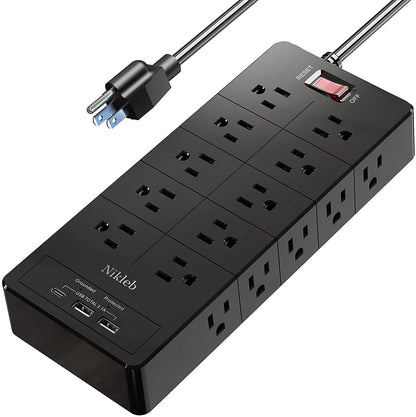 Power Strip 23 in 1, 20 Outlets Surge Protector Wall Mount with 2 USB Ports + 1 USB C Port 3.1A Total, Multi Plug Extension Cord 6Ft Heavy Duty, USB Charging Station for Multiple Devices, Home, Office