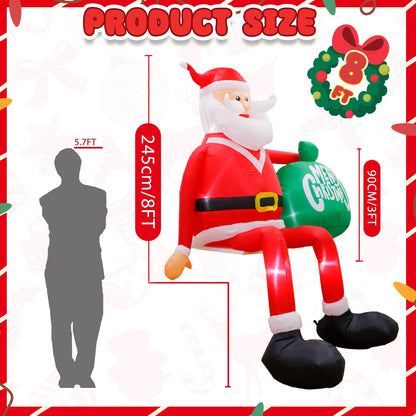 8FT Climbing Santa Christmas Inflatables Decorations Built-In LED Light Xmas Holiday for Party Outdoor Porch Decoration