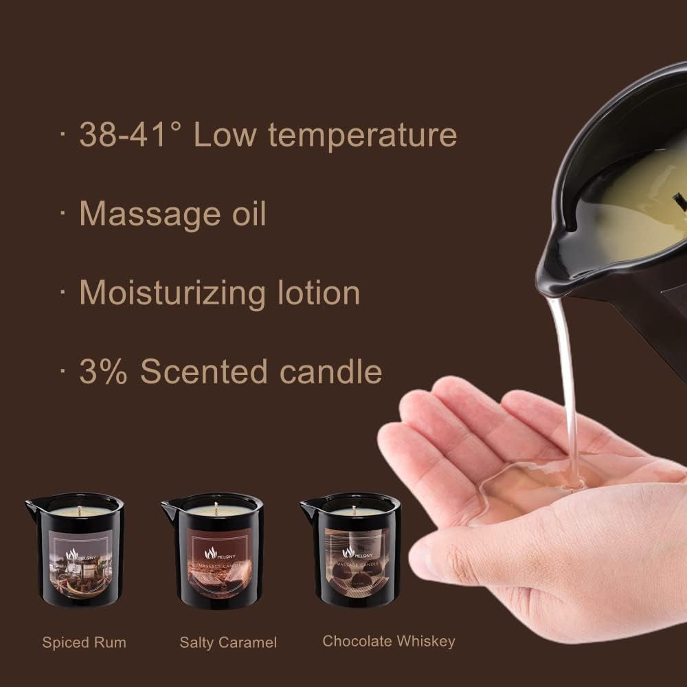 Moisturizing Body Oil Candle for Home Spa, Luxury Relaxing Gifts for Men, 8.1Oz (Chocolate Whiskey)