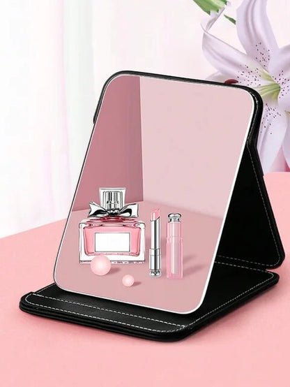 1Pcs Large Leather Simple Bread Folding Makeup Mirror