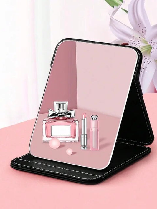1Pcs Large Leather Simple Bread Folding Makeup Mirror
