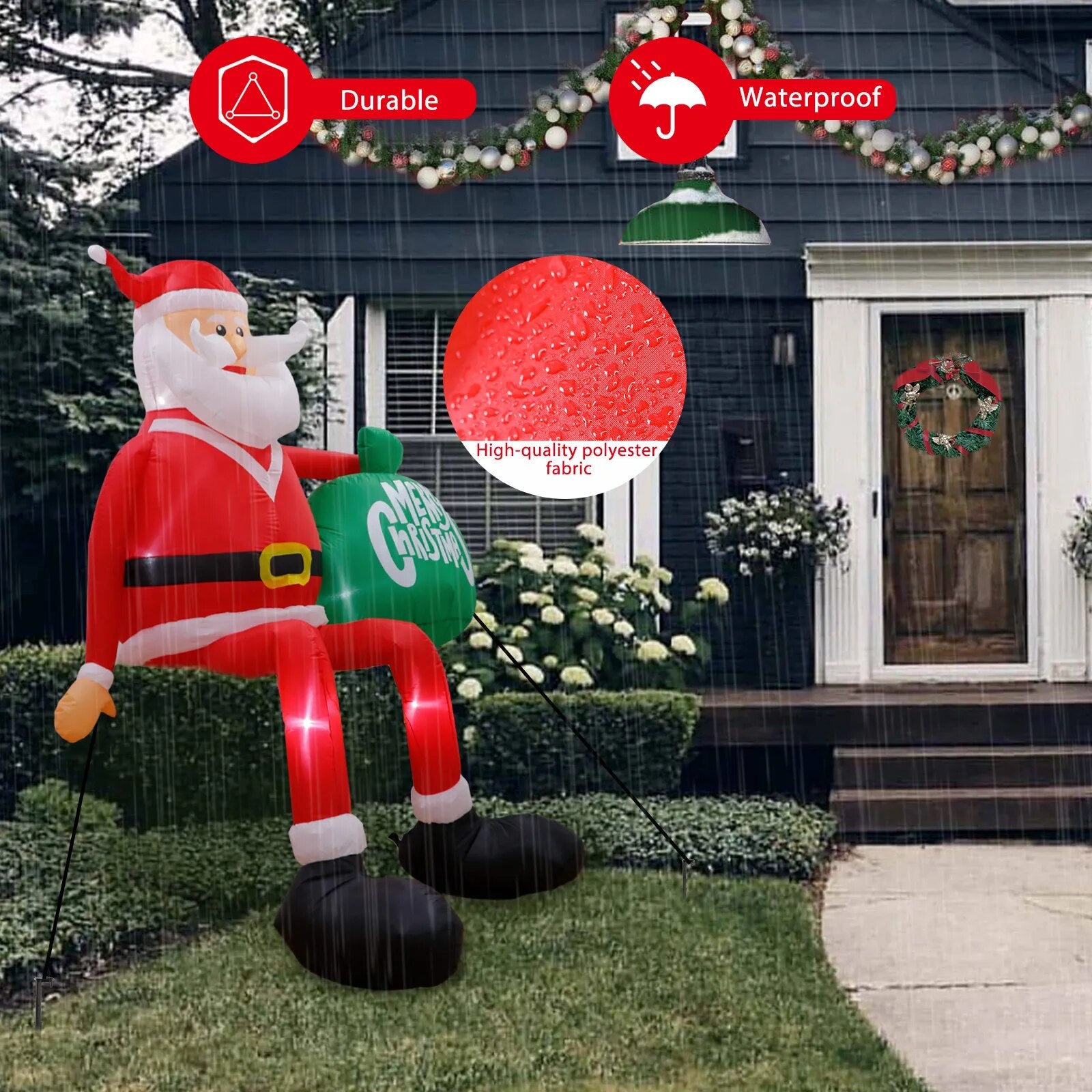 8FT Climbing Santa Christmas Inflatables Decorations Built-In LED Light Xmas Holiday for Party Outdoor Porch Decoration