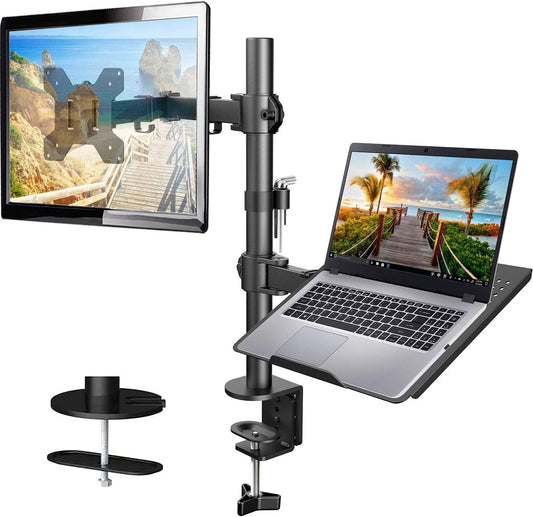 Laptop Monitor Mount,Single Monitor Desk Mount Holds 32 Inch,Laptop Notebook Desk Mount Stand Fits up to 17 Inch,Fully Adjustable Weight up to 22Lbs