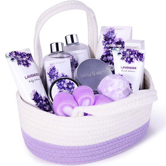 Gift Basket for Women - Bath Gifts Set, with Essential Oil, Shower Gel, Bubble Bath, Body Lotion, Lavender