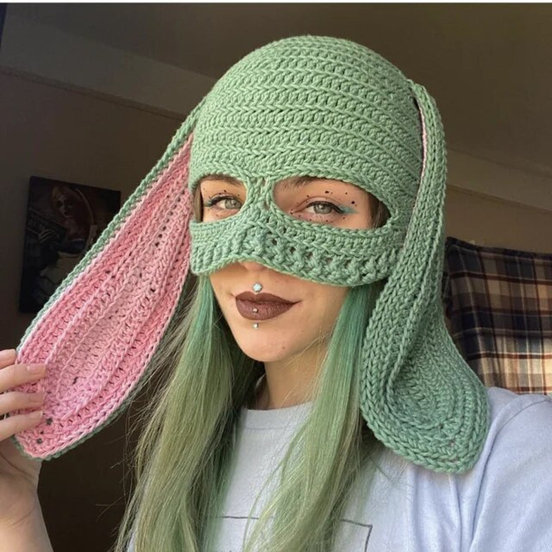 Cosplay Girls Cute Cartoon Animal Ears Cap, Knitted Bunny Ears, Windproof Mask