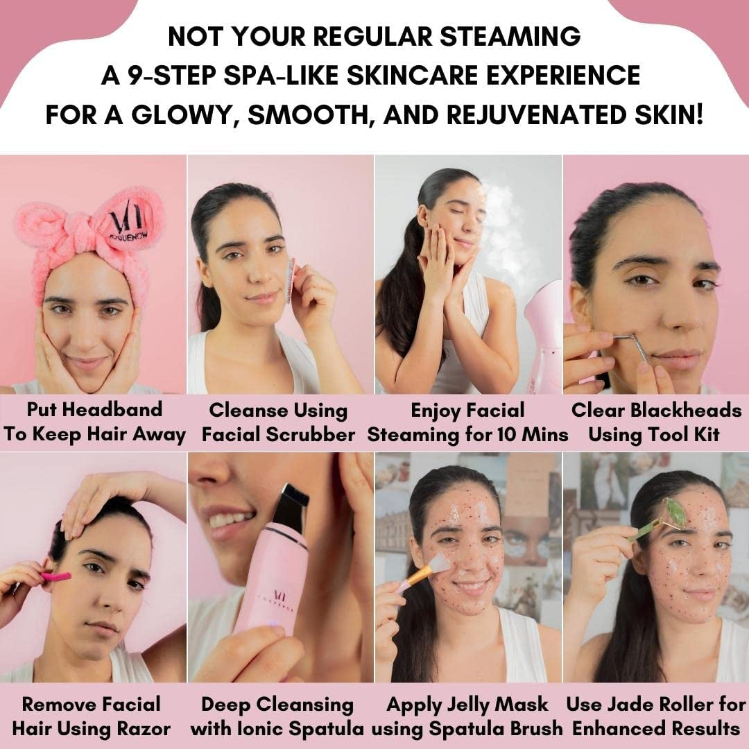 Facial Steamer Spa Kit with Complimentary 8 Skin Care Tools | Face Steamer for Facial Deep Cleaning with Towel Warmer & Humidifier Mode| Self Care Gifts for Women, Spa Gifts, Birthday Gifts for Women