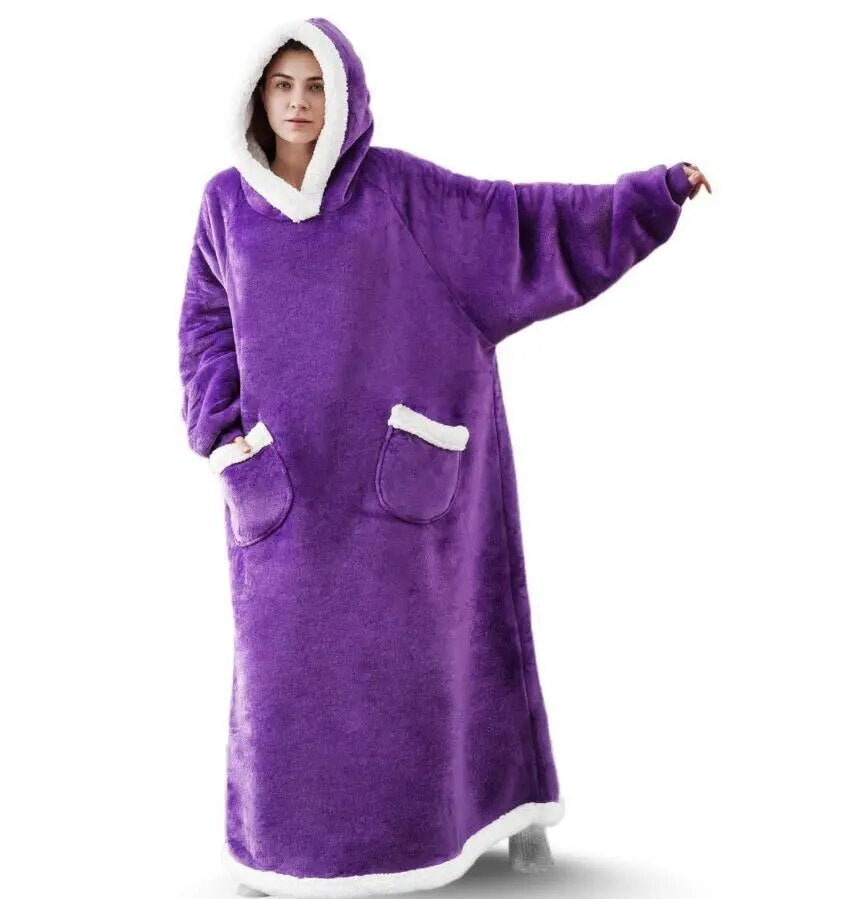 Super Long Flannel Blanket with Sleeves, Winter Hoodies Sweatshirt Women & Men Pullover Oversized Fleece 