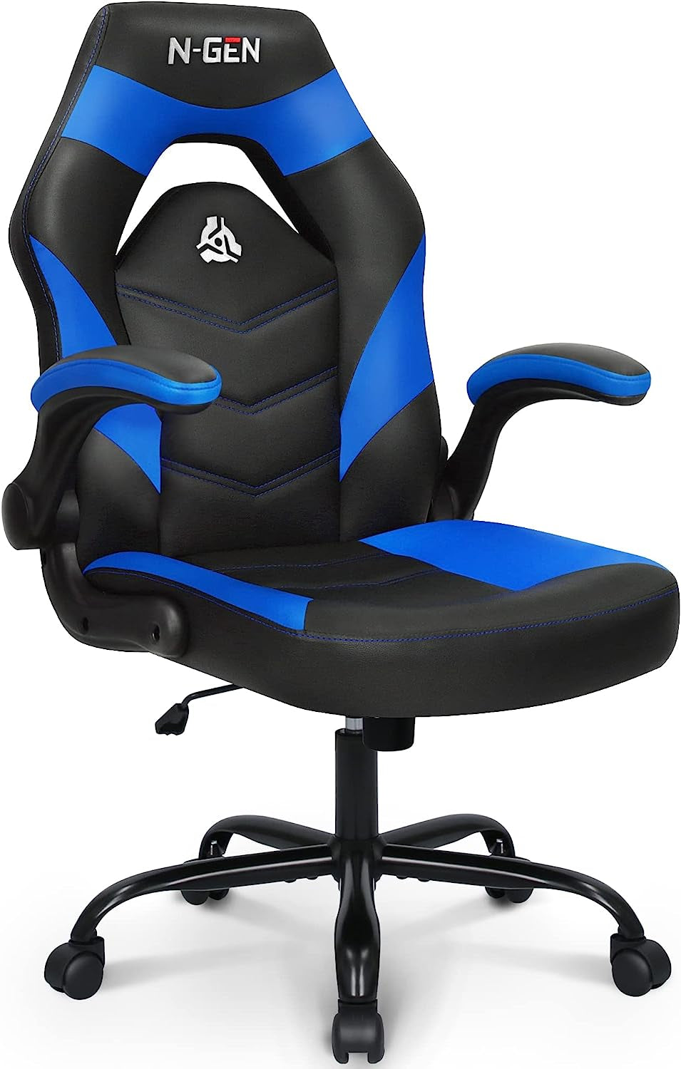N-GEN Video Gaming Computer Chair Ergonomic Office Chair Desk Chair with Lumbar Support Flip up Arms Adjustable Height Swivel PU Leather Executive PC Chair with Wheels for Adults Women Men (Blue)