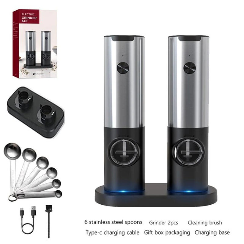Electric Salt Grinder Set USB Rechargeable Electric Pepper Mill with LED Light Adjustable Coarseness Kitchen Tools
