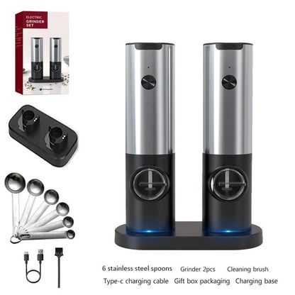Electric Salt Grinder Set USB Rechargeable Electric Pepper Mill with LED Light Adjustable Coarseness Kitchen Tools