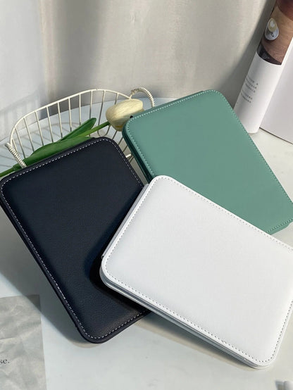 1Pcs Large Leather Simple Bread Folding Makeup Mirror