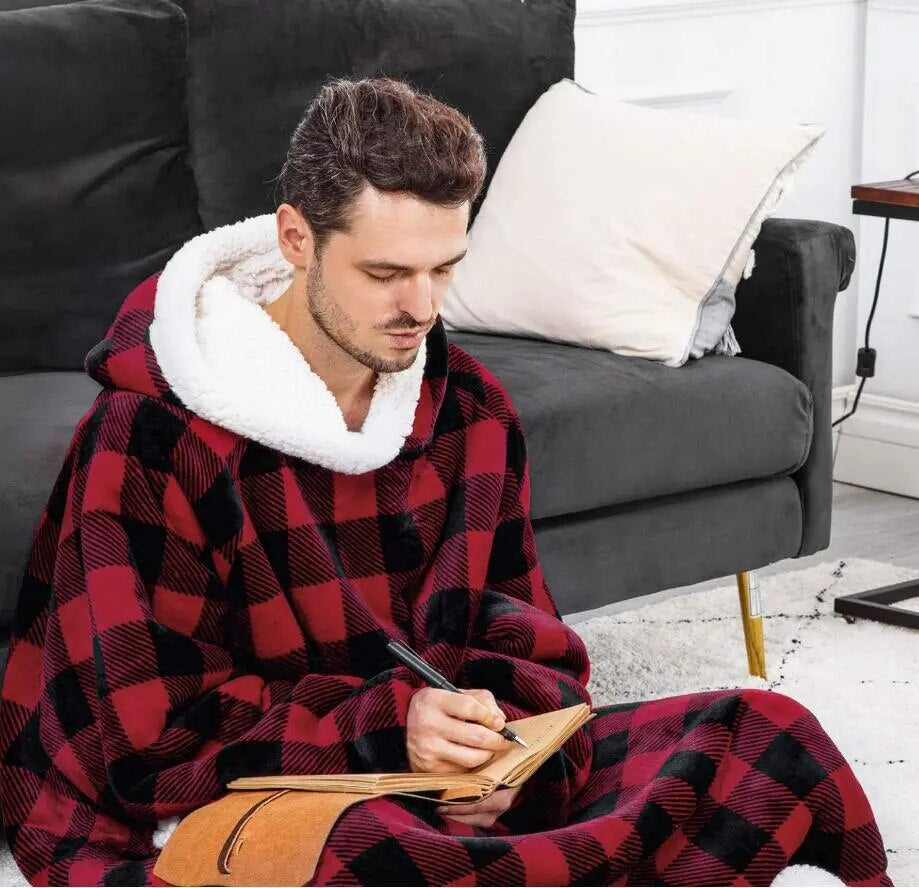 Super Long Flannel Blanket with Sleeves, Winter Hoodies Sweatshirt Women & Men Pullover Oversized Fleece 