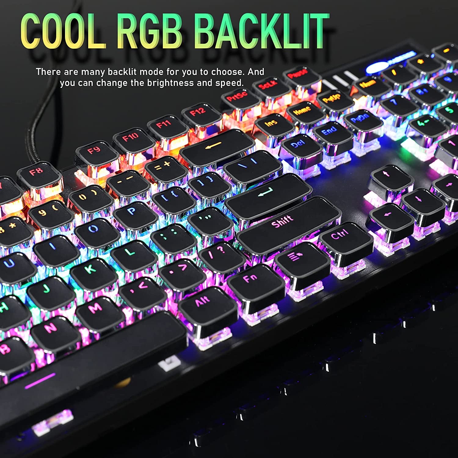 Typewriter Style Mechanical Gaming Keyboard, Black Retro Punk Gaming Keyboard with RGB Backlit, 104 Keys Blue Switch Wired Cute Keyboard, Unique Square Keycaps for Windows/Mac/Pc