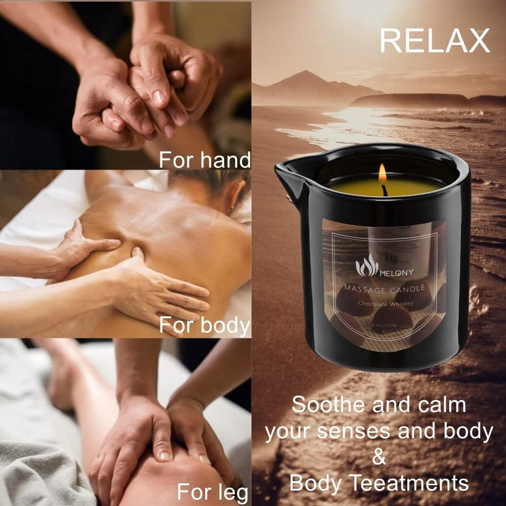 Moisturizing Body Oil Candle for Home Spa, Luxury Relaxing Gifts for Men, 8.1Oz (Chocolate Whiskey)