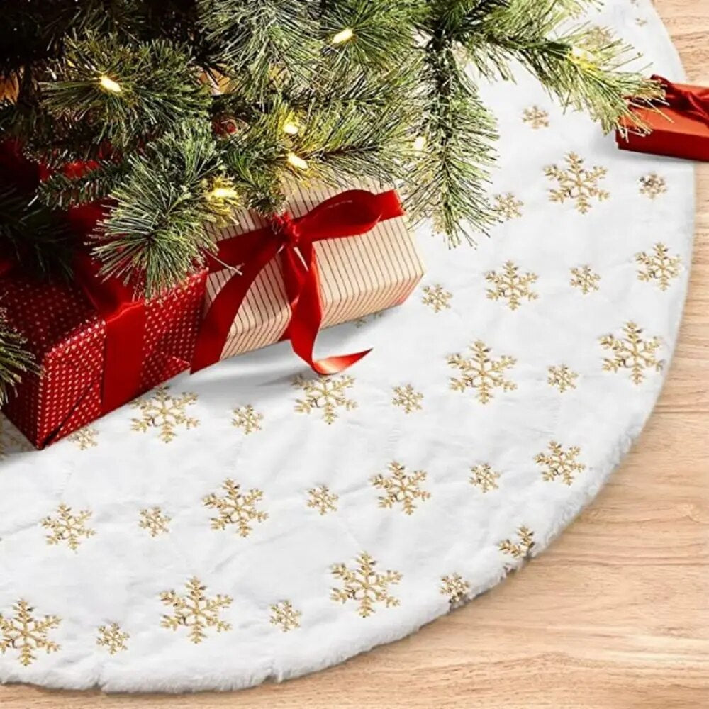 Christmas Tree Skirt Beaded Snowflake Sparkle Tree Skirt 78Cm/90Cm Plush Tree Skirt Christmas White Tree Skirt Decoration