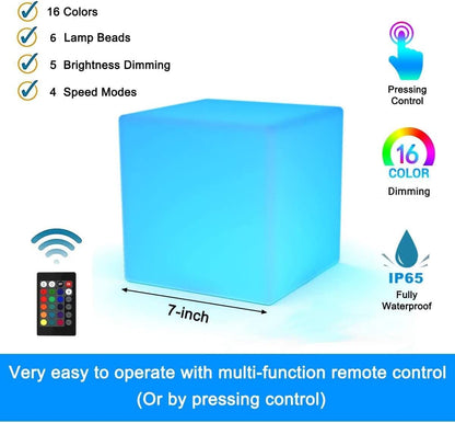 LED Light Cube:Rgb 16 Colors Cool Cosmic Cube Lights with Remote Control, MCU Tesseract Mood Lamp, IP65 Waterproof and USB Charging beside Desk Lamp, Perfect for Kids Nursery and Toys (7 Inch)