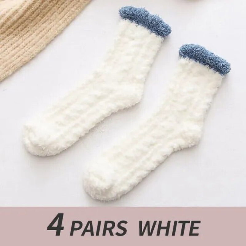 4 Pairs Winter Warm Fluffy Fuzzy Socks Thick Thermal Soft Kawaii Cold Resistance Mid Socks Coral Fleece Floor Sleep Sock
