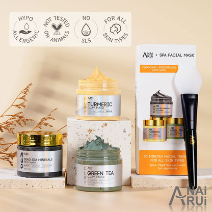 Turmeric Clay Mask - Green Tea and Dead Sea Minerals, Spa Facial Mask Set for Pore Treatment/Smooth/Clarify, 2.5 Oz Each