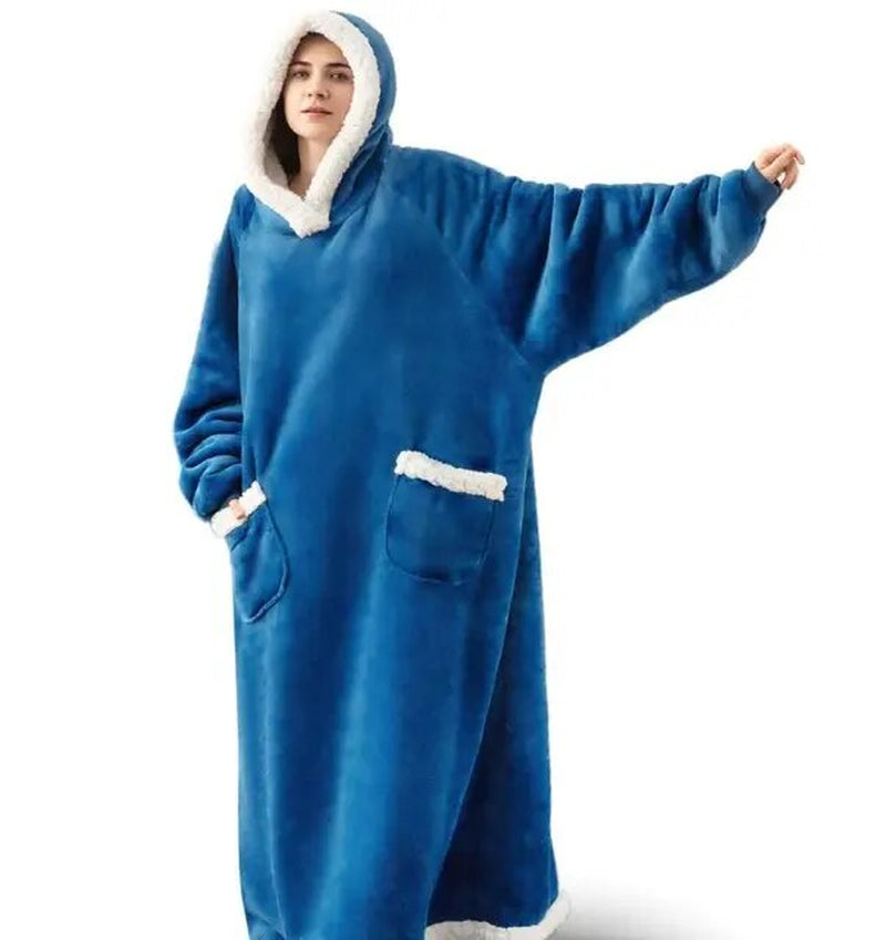 Super Long Flannel Blanket with Sleeves, Winter Hoodies Sweatshirt Women & Men Pullover Oversized Fleece 