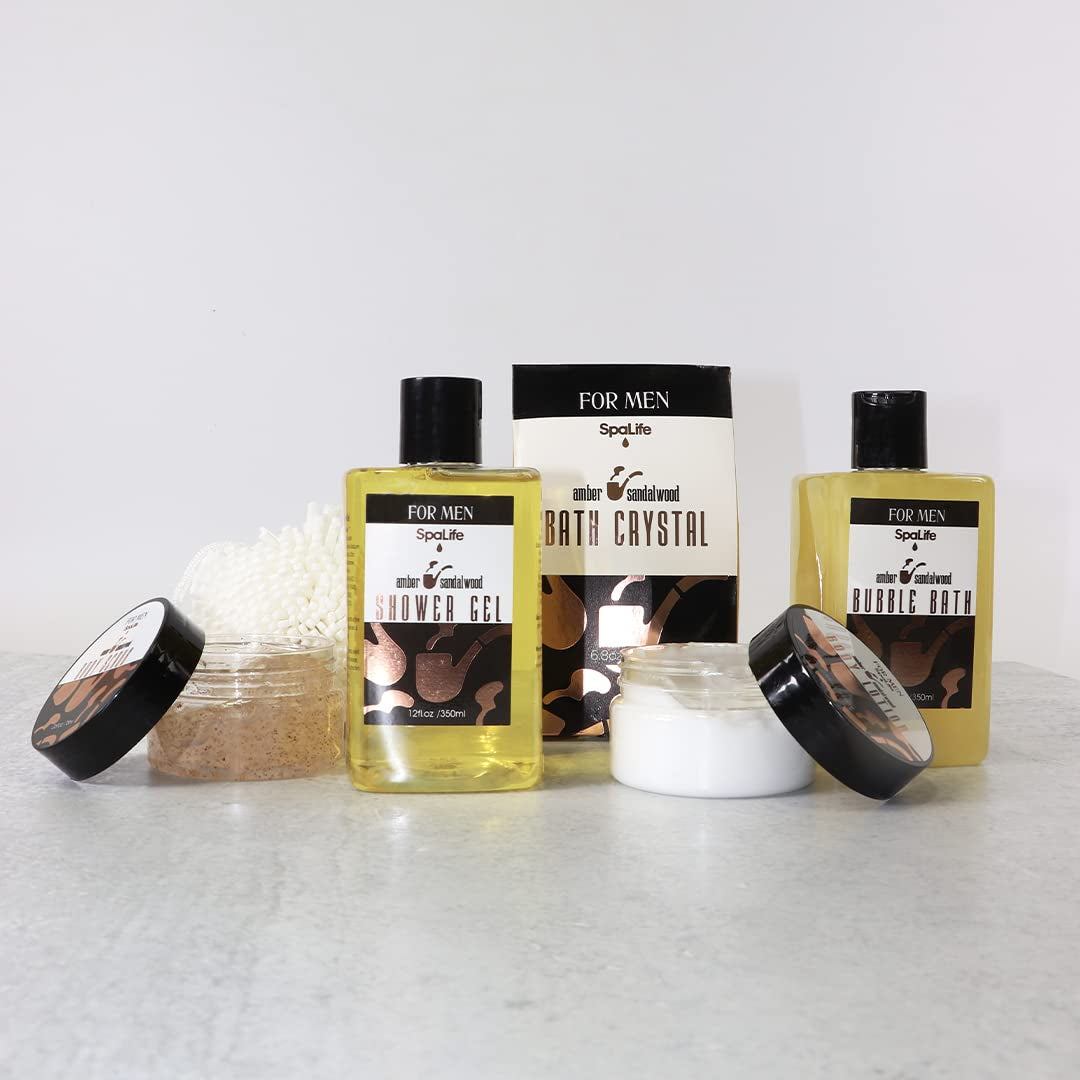 Men'S Sandalwood Luxury Spa Skincare Set - Complete Care Kit for Rugged Revitalization, Exfoliating Scrub - Bath and Body Collection for Cleansing, Moisturizing, and Rejuvenation
