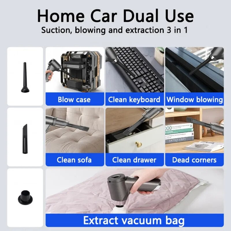 New 120000Pa 5 In1 Wireless Automobile Vacuum Cleaner Portable Robot Vacuum Cleaner Handheld Mini for Car Home Office