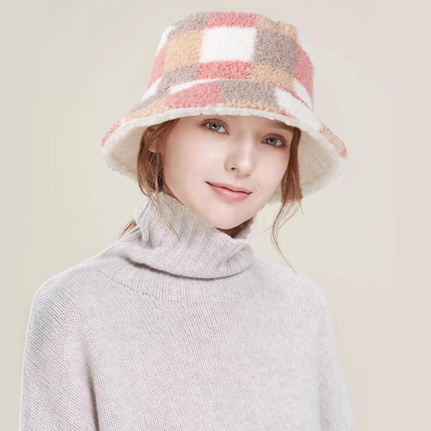 Winter Fluffy Faux Fur Plush Warm Hats Cute Fuzzy Bucket Hat for Women