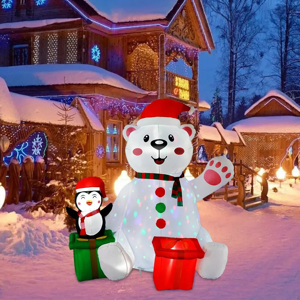 6 Ft Christmas Inflatable Polar Bear Penguin Outdoor Decoration with LED Light up Blow up Xmas Decor