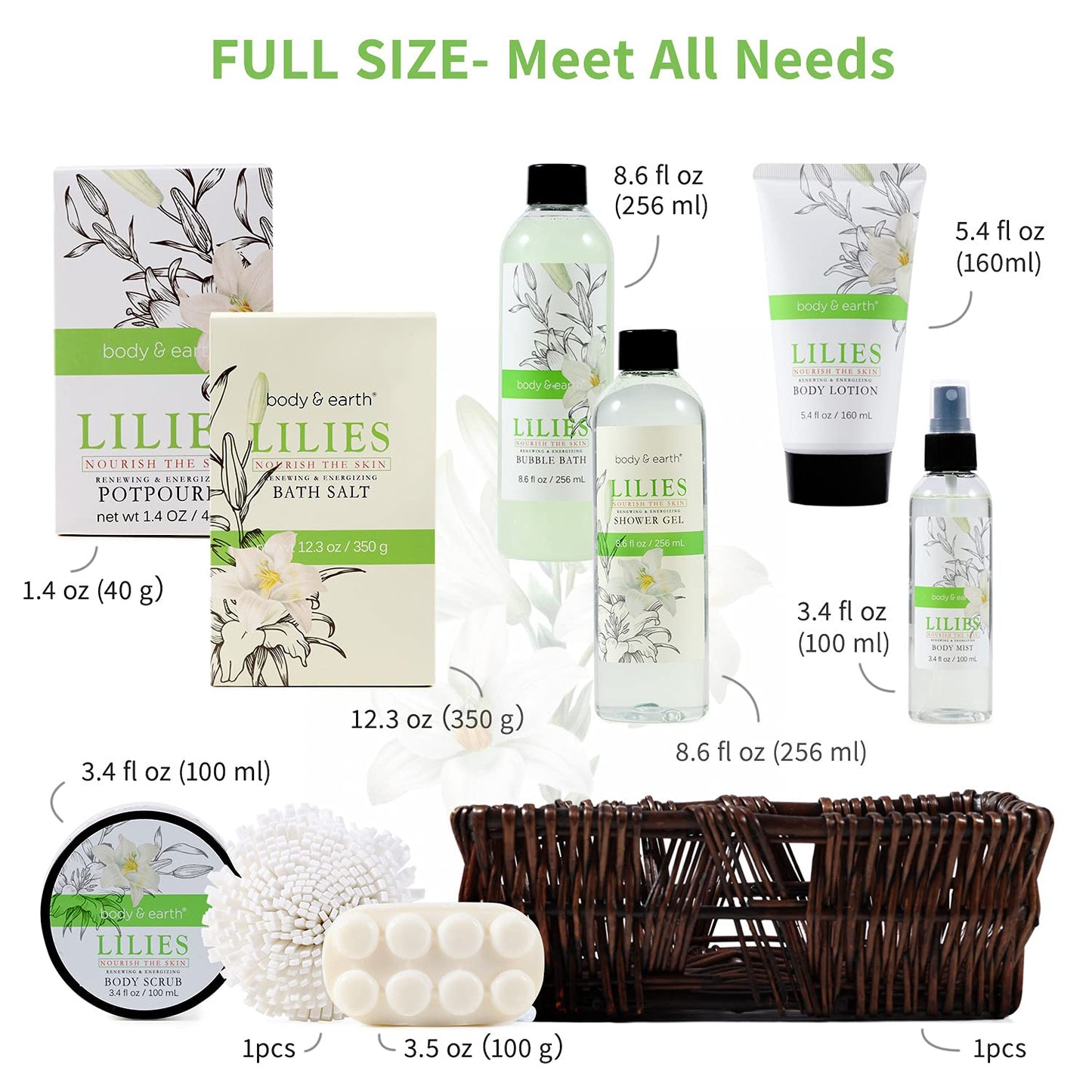Spa/Gift Basket Gifts for Women, Lily 10Pc Spa Kit Gift Set, Bath Set