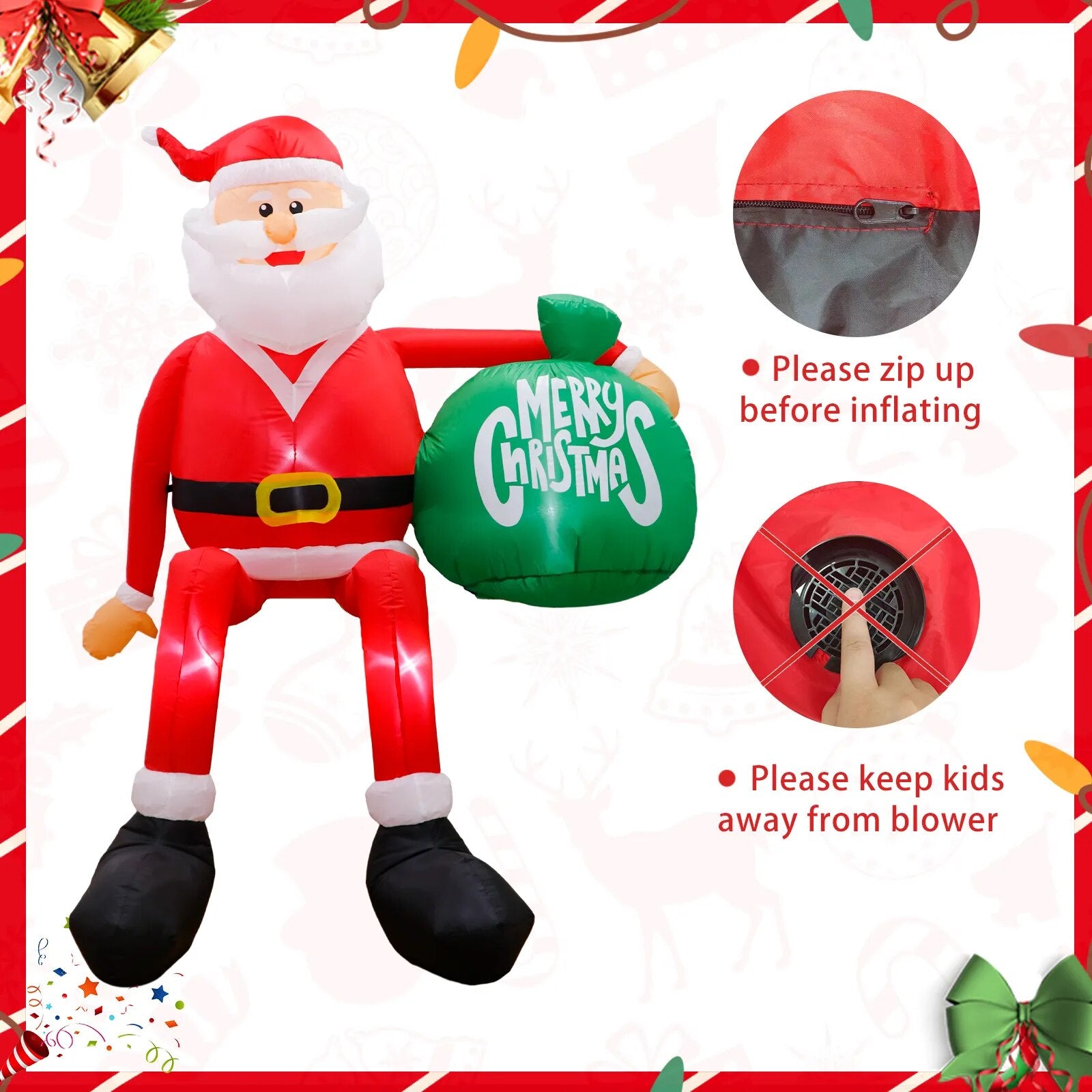 8FT Climbing Santa Christmas Inflatables Decorations Built-In LED Light Xmas Holiday for Party Outdoor Porch Decoration