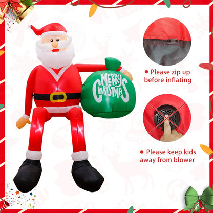 8FT Climbing Santa Christmas Inflatables Decorations Built-In LED Light Xmas Holiday for Party Outdoor Porch Decoration