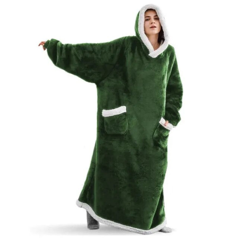 Super Long Flannel Blanket with Sleeves, Winter Hoodies Sweatshirt Women & Men Pullover Oversized Fleece 