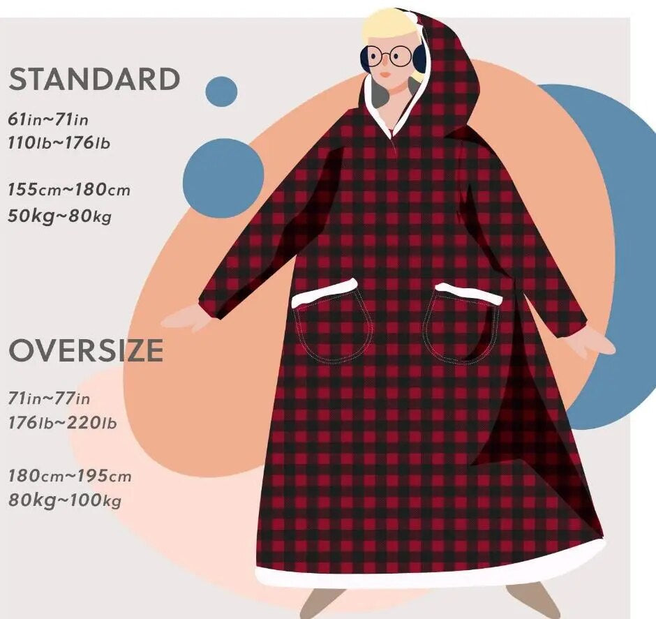 Super Long Flannel Blanket with Sleeves, Winter Hoodies Sweatshirt Women & Men Pullover Oversized Fleece 