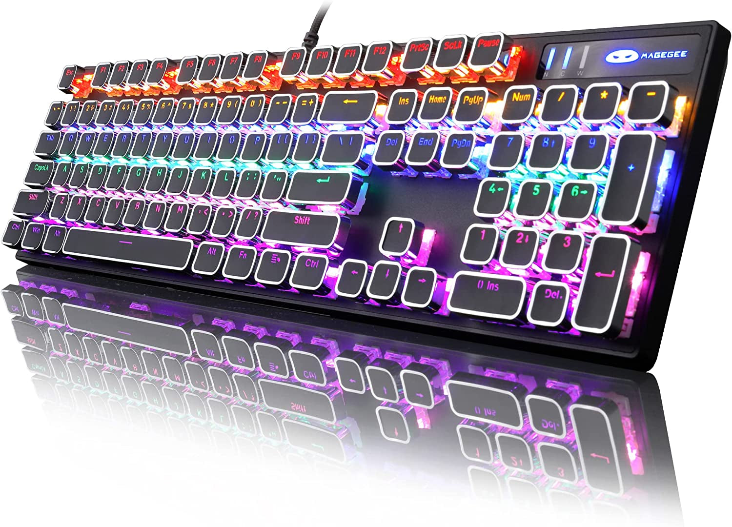 Typewriter Style Mechanical Gaming Keyboard, Black Retro Punk Gaming Keyboard with RGB Backlit, 104 Keys Blue Switch Wired Cute Keyboard, Unique Square Keycaps for Windows/Mac/Pc