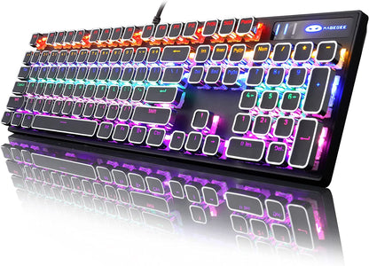 Typewriter Style Mechanical Gaming Keyboard, Black Retro Punk Gaming Keyboard with RGB Backlit, 104 Keys Blue Switch Wired Cute Keyboard, Unique Square Keycaps for Windows/Mac/Pc