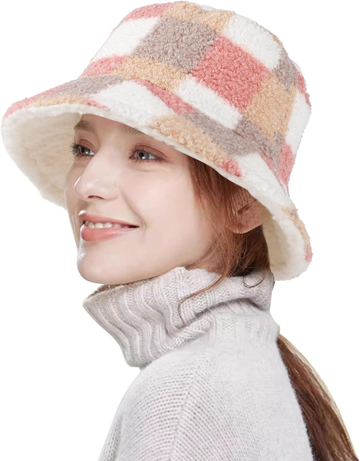 Winter Fluffy Faux Fur Plush Warm Hats Cute Fuzzy Bucket Hat for Women