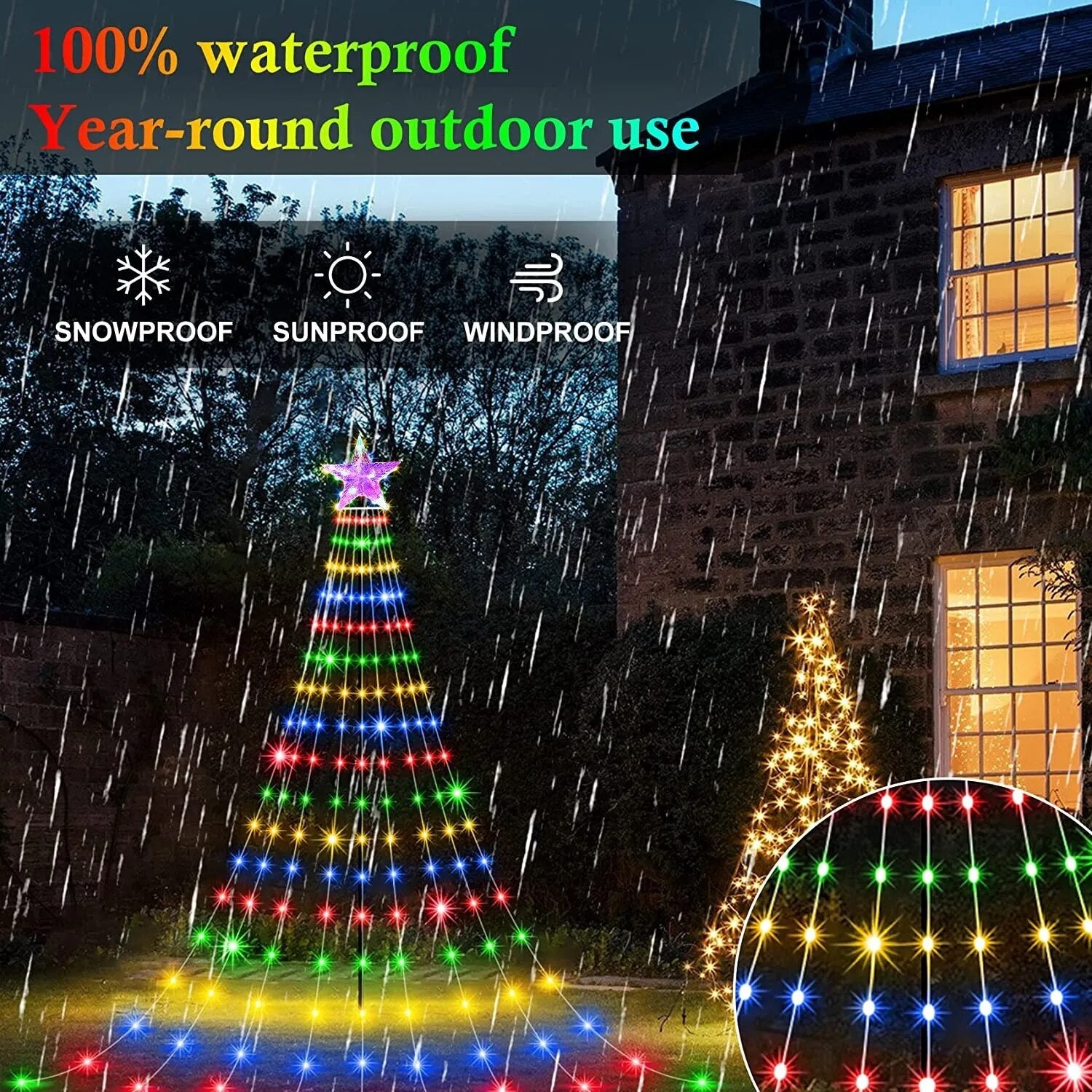 One Waterfall Light String, 9 Strip 2M/6,56FT, Christmas Lights, Eight Modes USB with Remote Control, Waterproof String Lights