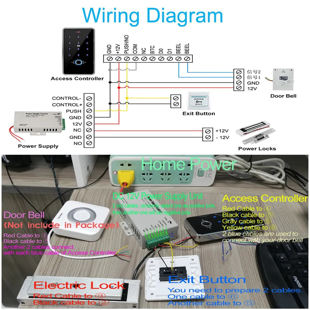 RFID Fingerprint Access Control System Door Lock, IP68 Fully Waterproof Electric Lock Set for Home Safe, Outdoor