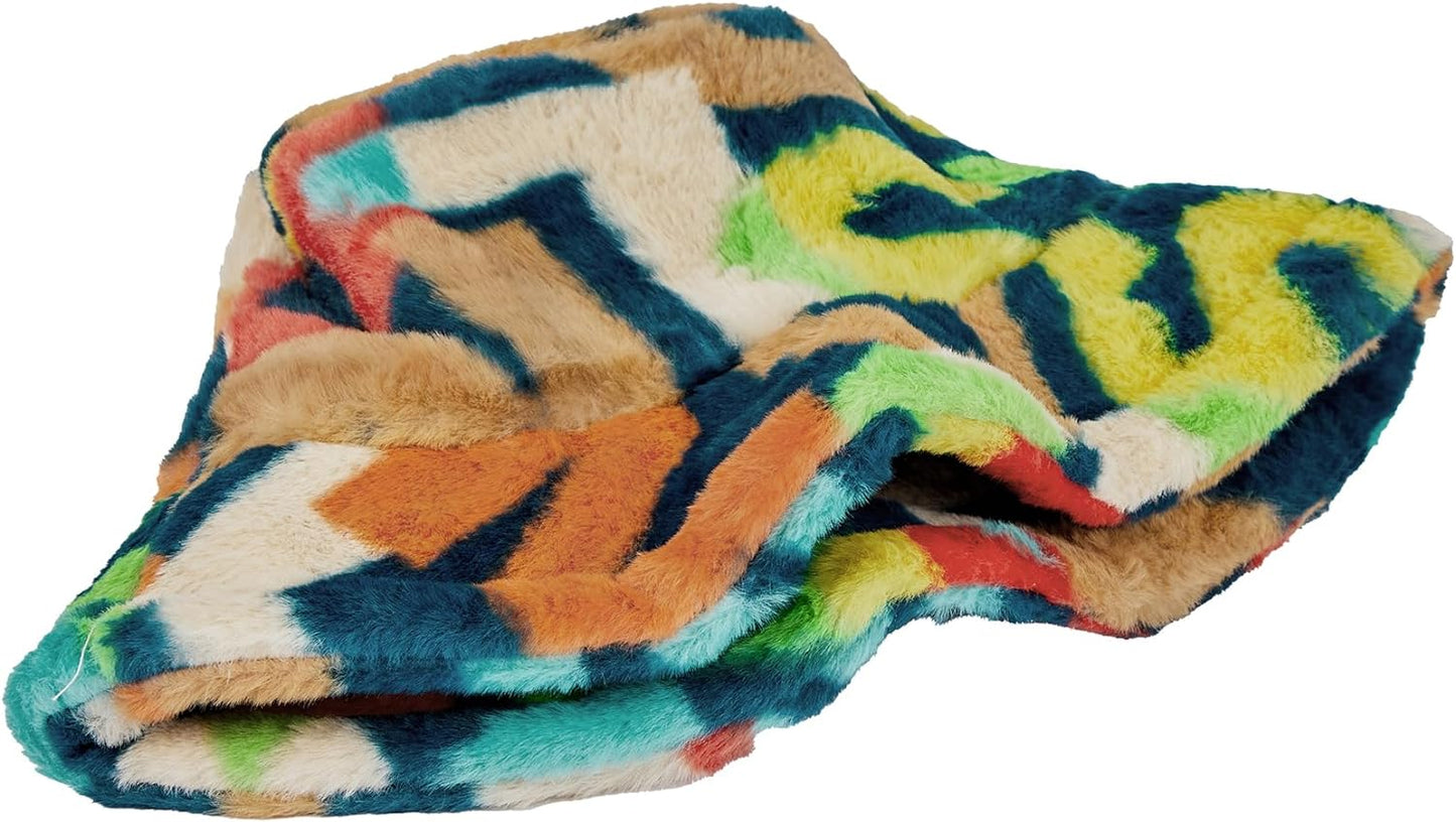 Fuzzy Bucket Hat for Women Winter, Colorful, One size