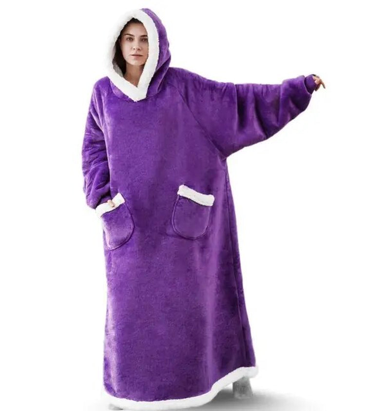Super Long Flannel Blanket with Sleeves, Winter Hoodies Sweatshirt Women & Men Pullover Oversized Fleece 