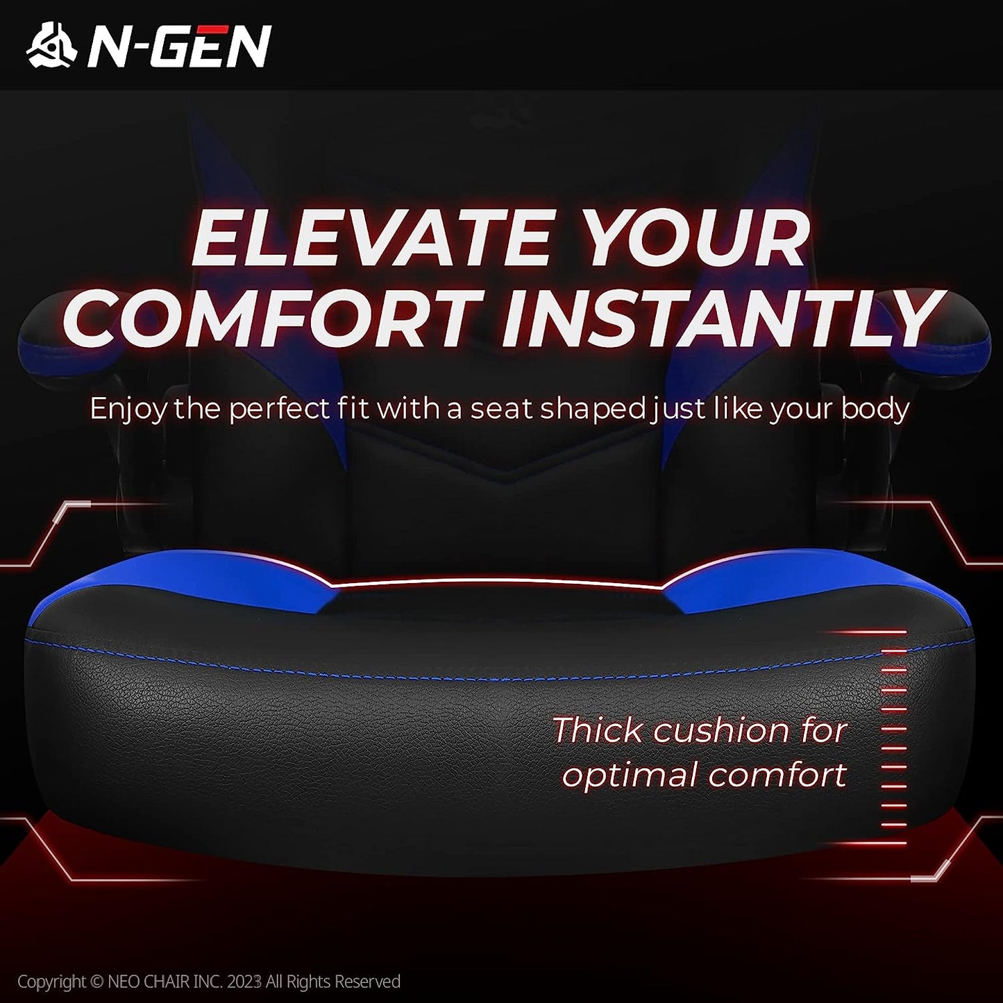 N-GEN Video Gaming Computer Chair Ergonomic Office Chair Desk Chair with Lumbar Support Flip up Arms Adjustable Height Swivel PU Leather Executive PC Chair with Wheels for Adults Women Men (Blue)
