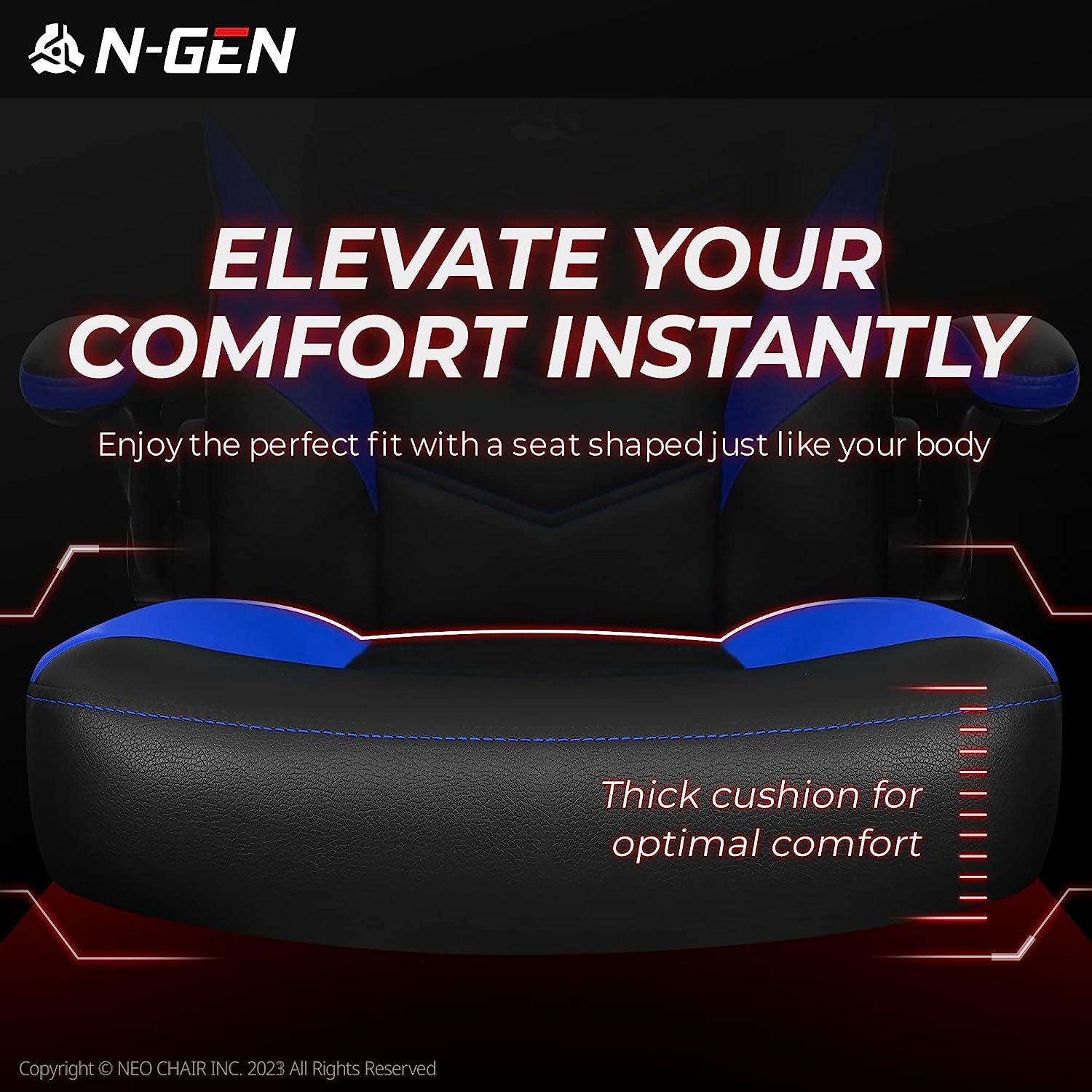 N-GEN Video Gaming Computer Chair Ergonomic Office Chair Desk Chair with Lumbar Support Flip up Arms Adjustable Height Swivel PU Leather Executive PC Chair with Wheels for Adults Women Men (Blue)