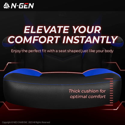 N-GEN Video Gaming Computer Chair Ergonomic Office Chair Desk Chair with Lumbar Support Flip up Arms Adjustable Height Swivel PU Leather Executive PC Chair with Wheels for Adults Women Men (Blue)