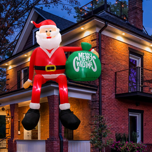 8FT Climbing Santa Christmas Inflatables Decorations Built-In LED Light Xmas Holiday for Party Outdoor Porch Decoration