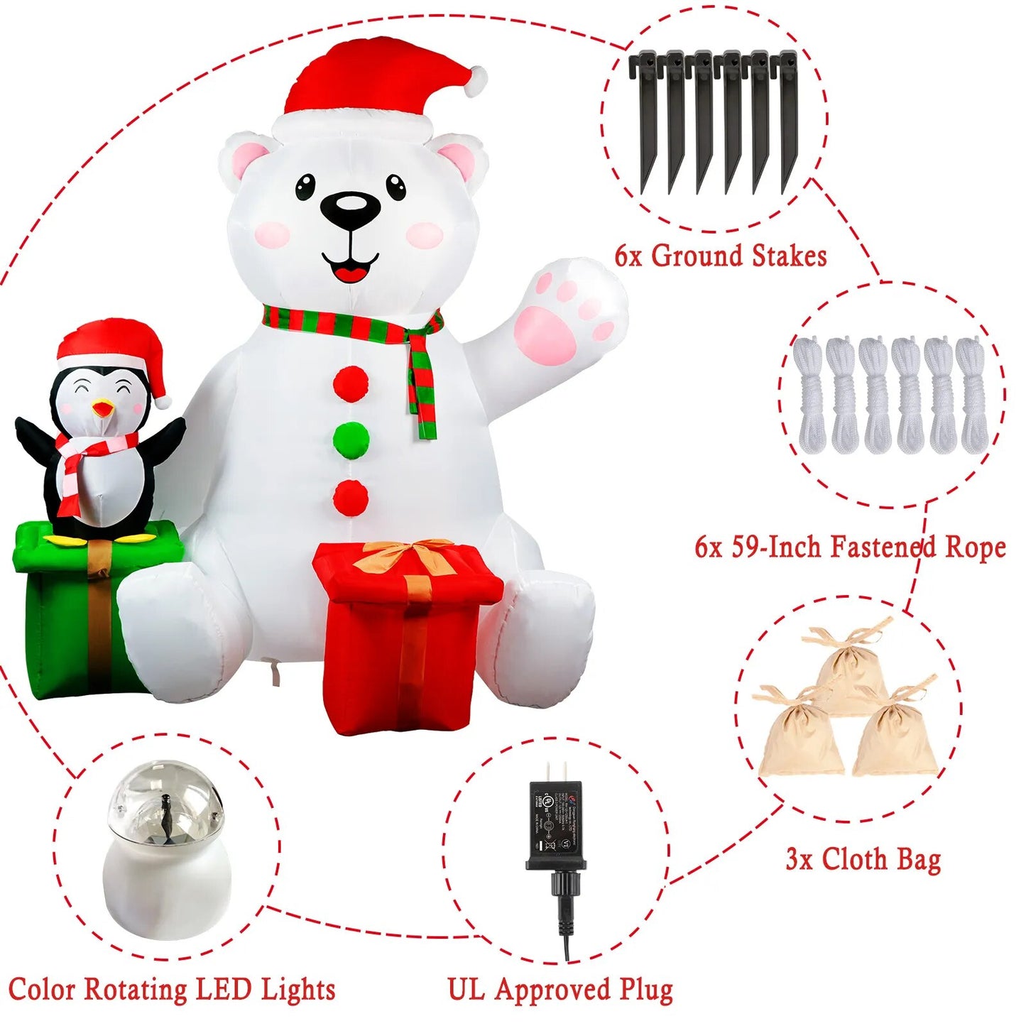 6 Ft Christmas Inflatable Polar Bear Penguin Outdoor Decoration with LED Light up Blow up Xmas Decor